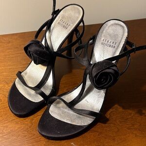 Stuart Weitzman Black Heels with Rose Accent